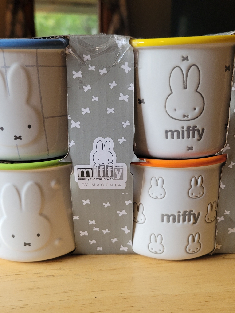 Miffy Kids Ceramic 9.5 oz.  Ramekins - White ,Yellow, Blue, Green, Orange Rims
